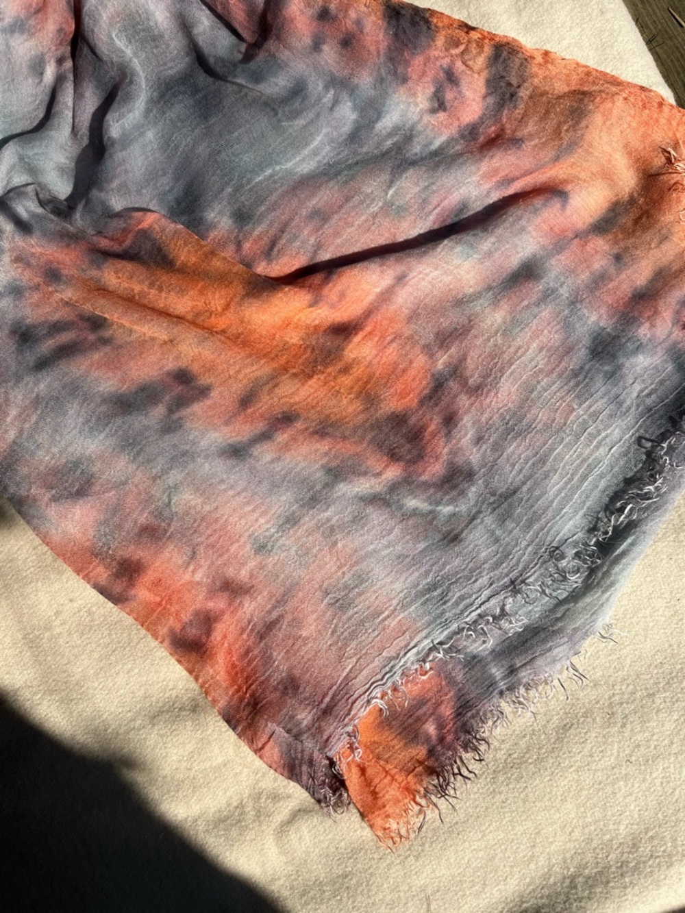 Brightly Twisted Tie-Dye Lightweight Scarf in Peach and Blue